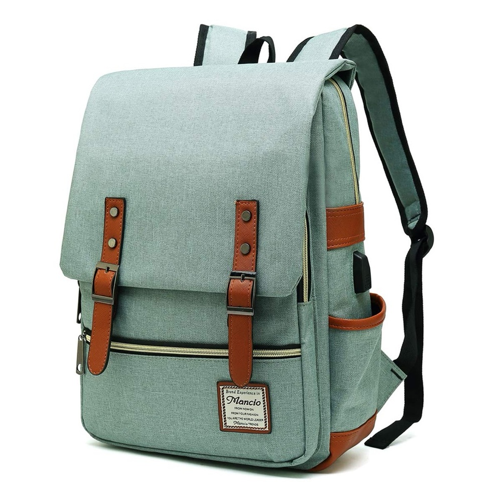 Mancio Vintage Laptop Backpack With USB Charging Port, Backpack for College